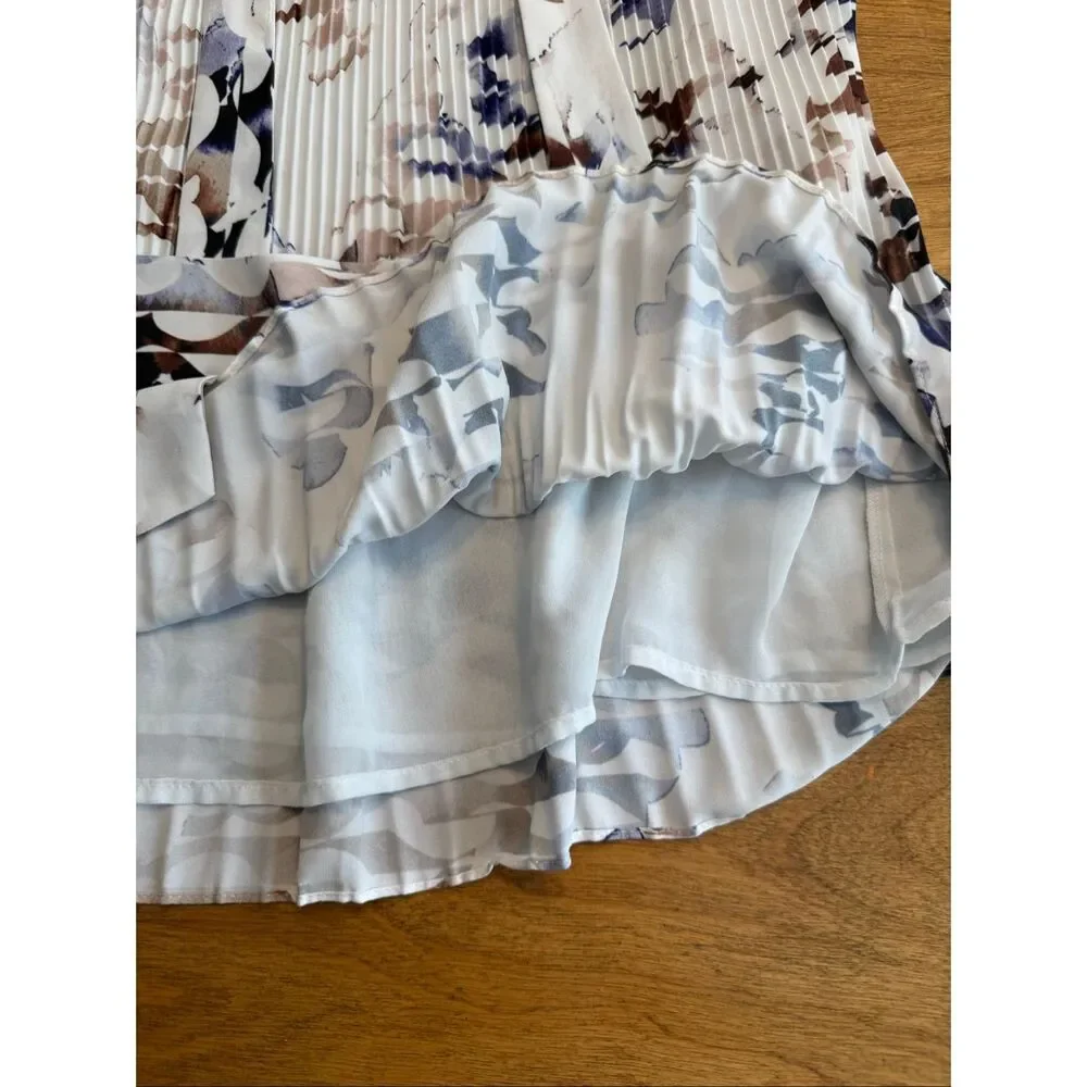 Donna Karan Women's Pleated Tie Neck Sleeveless Blouse Top White Tan Size Large - Picture 7 of 10
